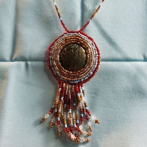 Hand beaded native american cabochon necklace